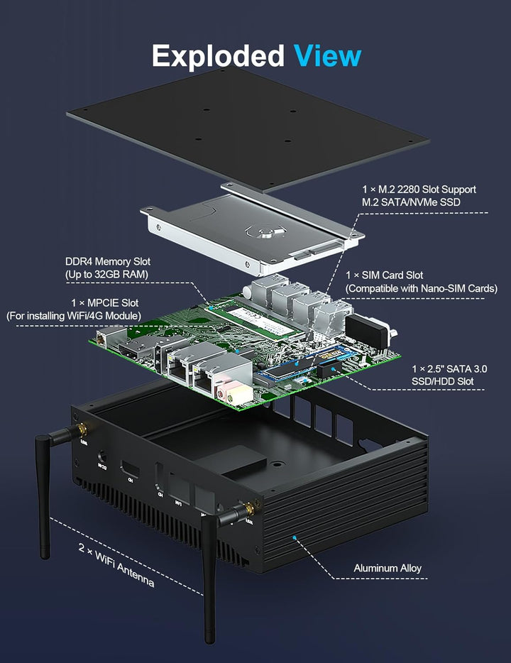 Baieyu Industrial Lüfterloser Mini Computer Core i5-7300U PC Lüfterlos Vorinstalliertes Windows 10 P