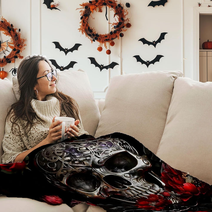 Halloween Totenkopf Kuscheldecke,Weich Und Warme Flanell Sofa Decke Halloween, Winter Halloweens mik