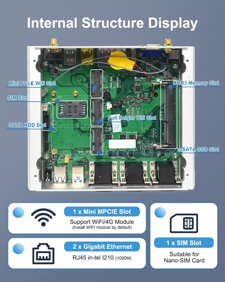 BASOARO Industrie Mini PC Windows 10, lüfterloser Desktop PC, Core i7 4500U, 8GB RAM 256GB SSD, 2 Gi