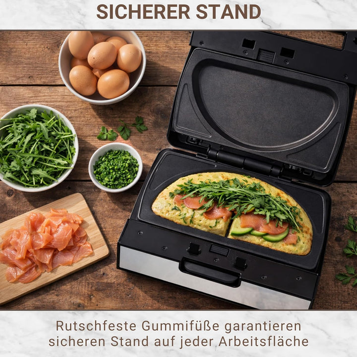 Syntrox Omelette Maker mit Wechselplatten, Edelstahl, schnelles Aufheizen, Antihaftbeschichtet, vers