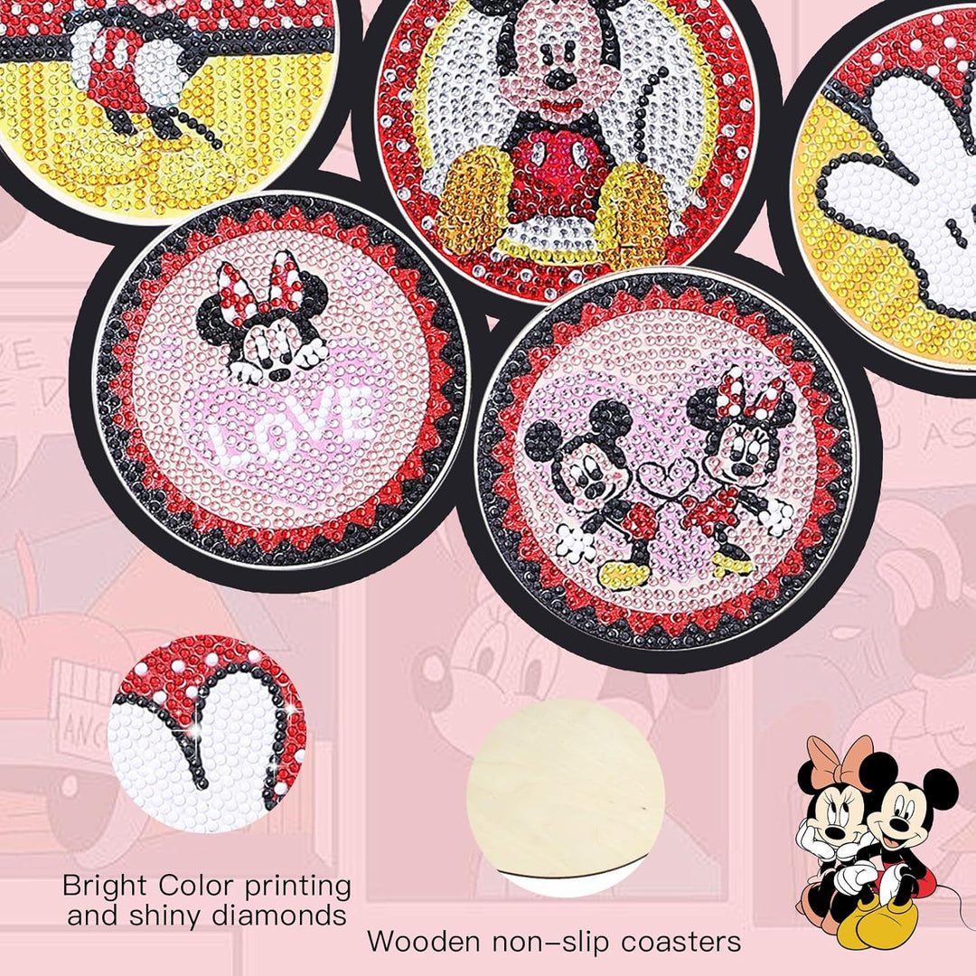 8 Stück Diamant Malerei Untersetzer mit Halter, DIY Mickey Minnie Malsets für Erwachsene und Kinder