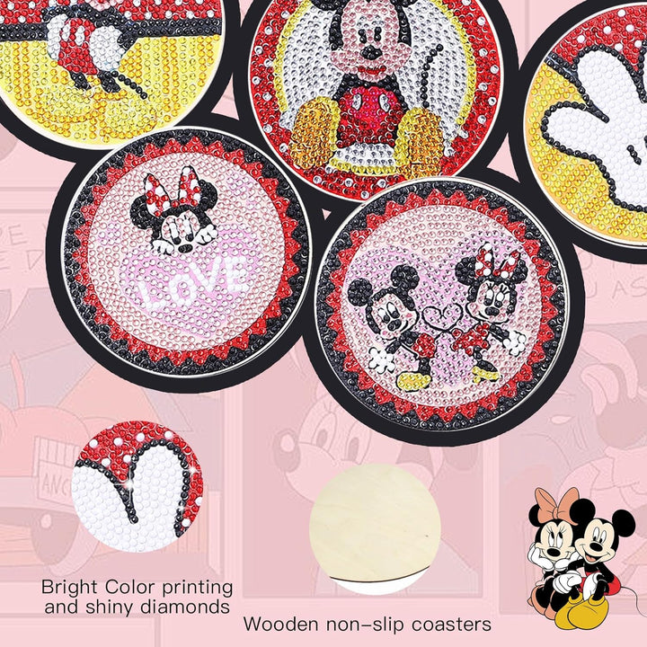 8 Stück Diamant Malerei Untersetzer mit Halter, DIY Mickey Minnie Malsets für Erwachsene und Kinder