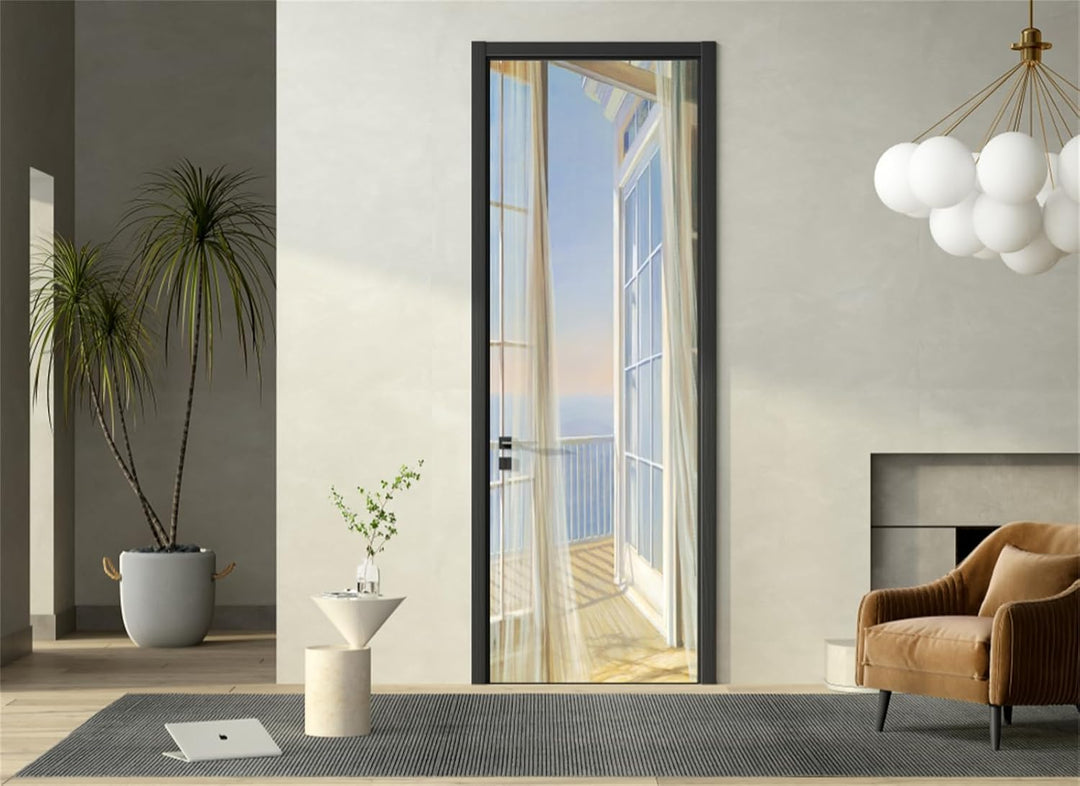 FLFK 3D Fenster Balkon Landschaft Türtapete Wandbilder Selbstklebend TürPoster Vinyl Entfernbar Maue