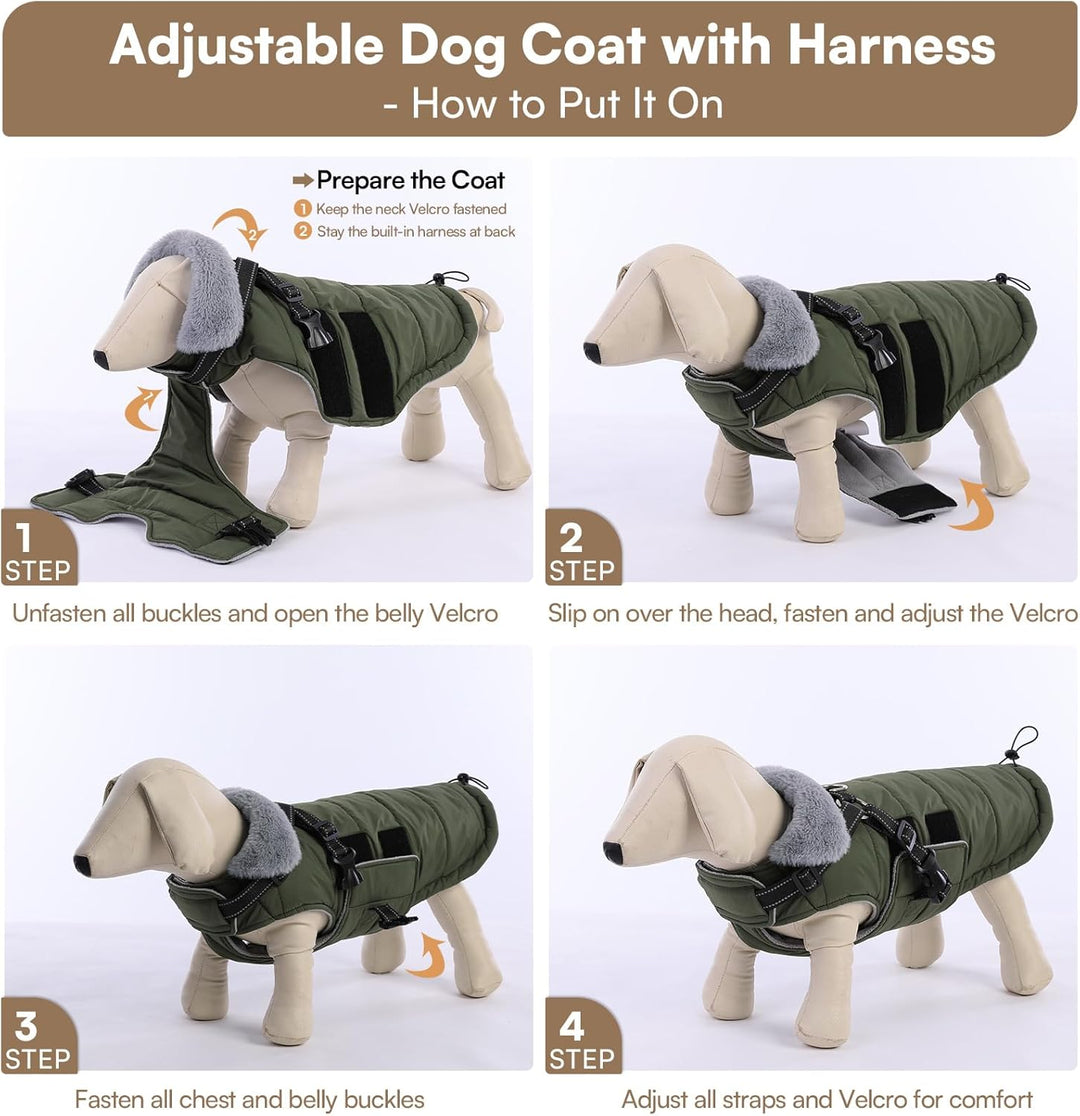 ASENKU Hundemantel für Kleine Hunde mit Geschirr, Warme Fleece Hundemantel Winter Wasserdicht Mit Br