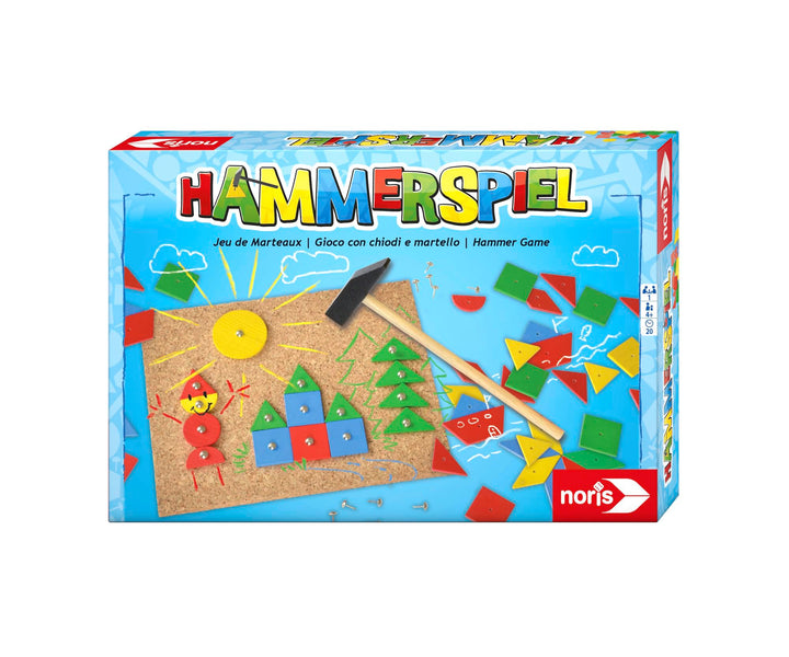 noris Hammerspiel Geschicklichkeitsspiel, Holz‑Klopfspiel mit Korkplatte, Holzteilen & Hammer, Förde