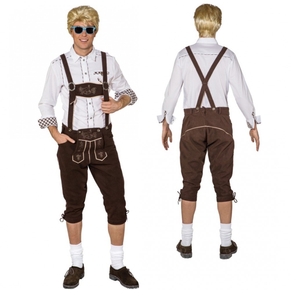 Trachtenhose knielang Gr. 48 - 60 Latzhose braun Oktoberfest Bayern Hose (56)