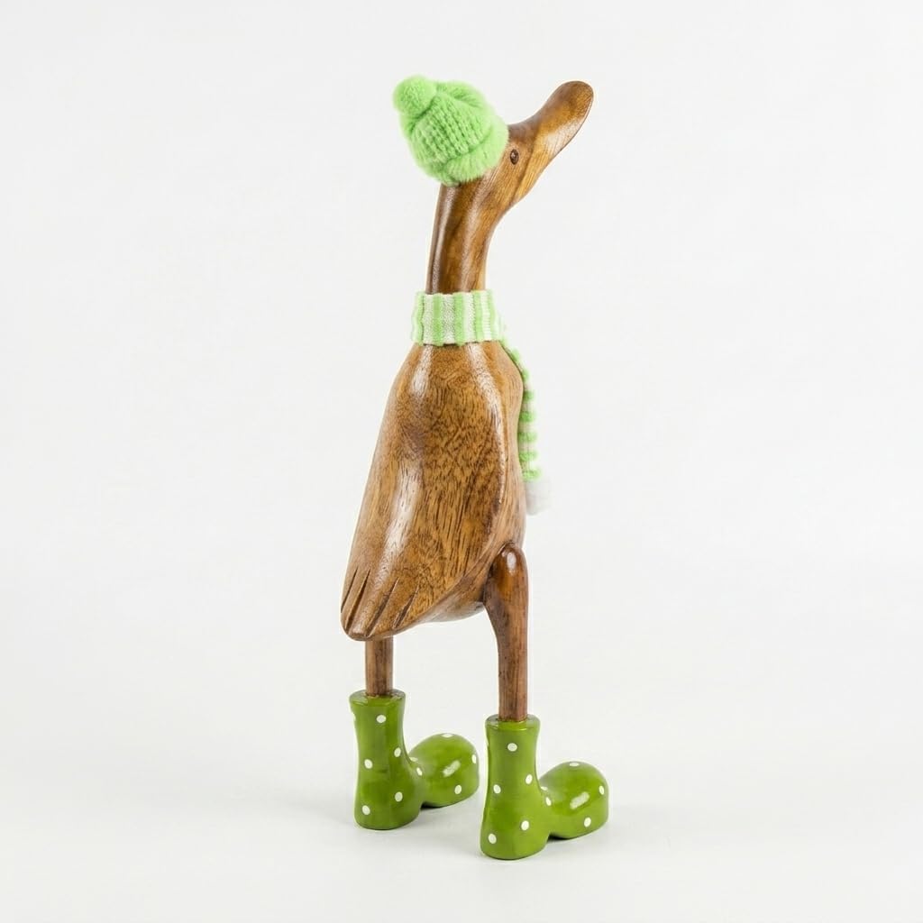 Kinaree Deko Ente Holz mit Schal - handbemalte Bambus Laufente, Dekofigur Holzfigur für Wohnzimmer,