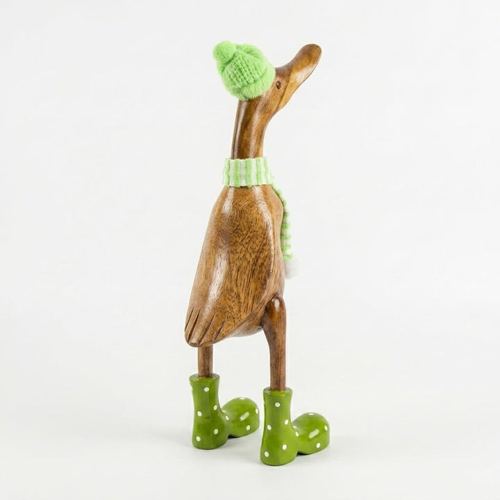 Kinaree Deko Ente Holz mit Schal - handbemalte Bambus Laufente, Dekofigur Holzfigur für Wohnzimmer,