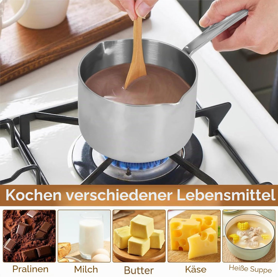 Milchtopf mit Ausgiesse, Butter Schmelztiegel Topf Edelstahl Milchwärmer Topf 200 ml für Küche Gashe