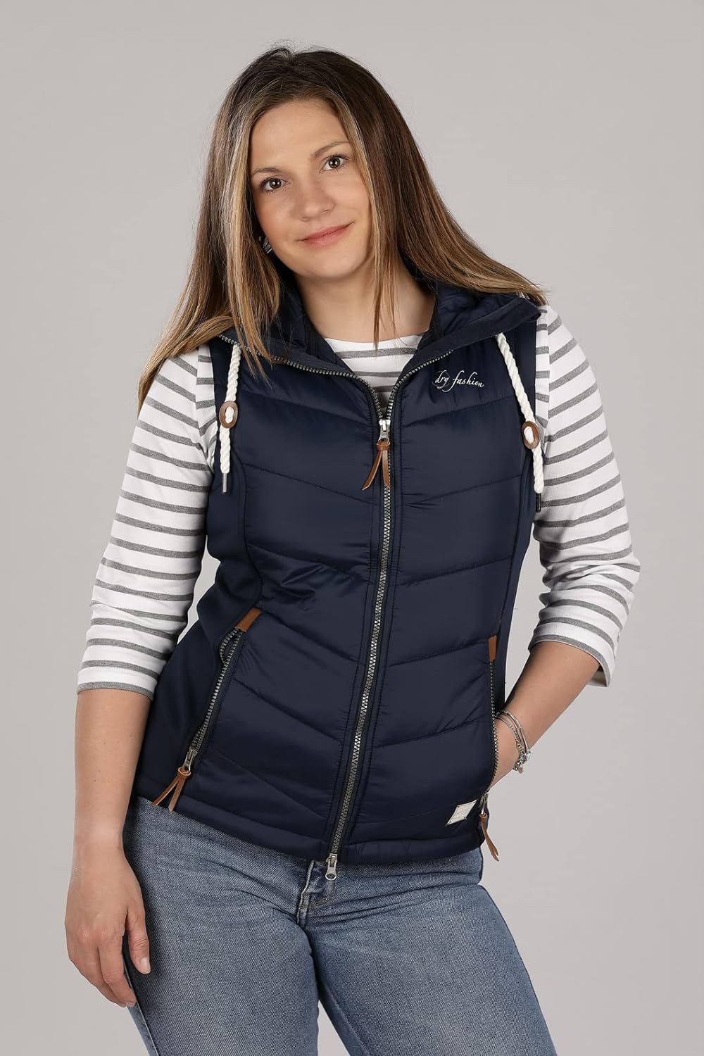 Dry Fashion Damen Weste Malente - Steppweste Damen Outdoor Weste mit Kapuze Übergangsweste gesteppt