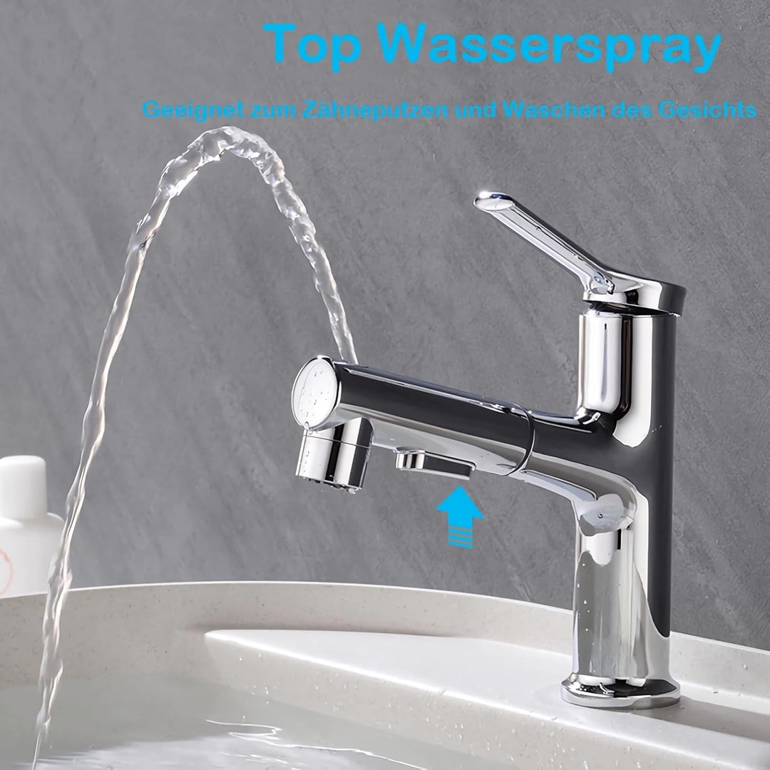 Wasserhahn Bad Ausziehbar, Ausziehbare Waschtischbatterie mit 2 Sprühmodi heiss und kalt Zweifach-Re