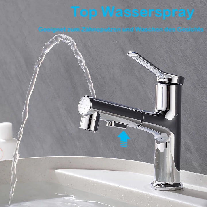 Wasserhahn Bad Ausziehbar, Ausziehbare Waschtischbatterie mit 2 Sprühmodi heiss und kalt Zweifach-Re