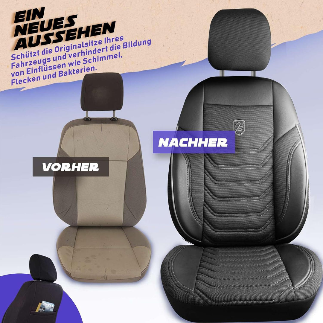 Autositzbezüge Universal für PKW & SUV - Premium Vordersitze Auto Sitzbezug aus Piqué-Stoff, Schwarz
