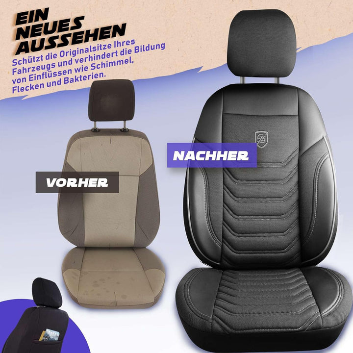 Autositzbezüge Universal für PKW & SUV - Premium Vordersitze Auto Sitzbezug aus Piqué-Stoff, Schwarz
