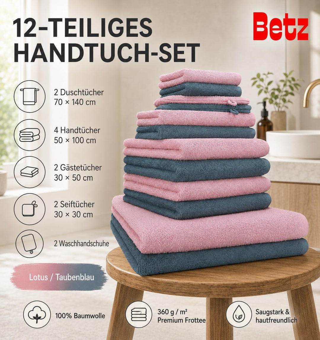 Betz 12 TLG. Handtuch Set Berlin 100% Baumwolle 2 Liegetücher 4 Handtücher 2 Gästetücher 2 Seiflappe