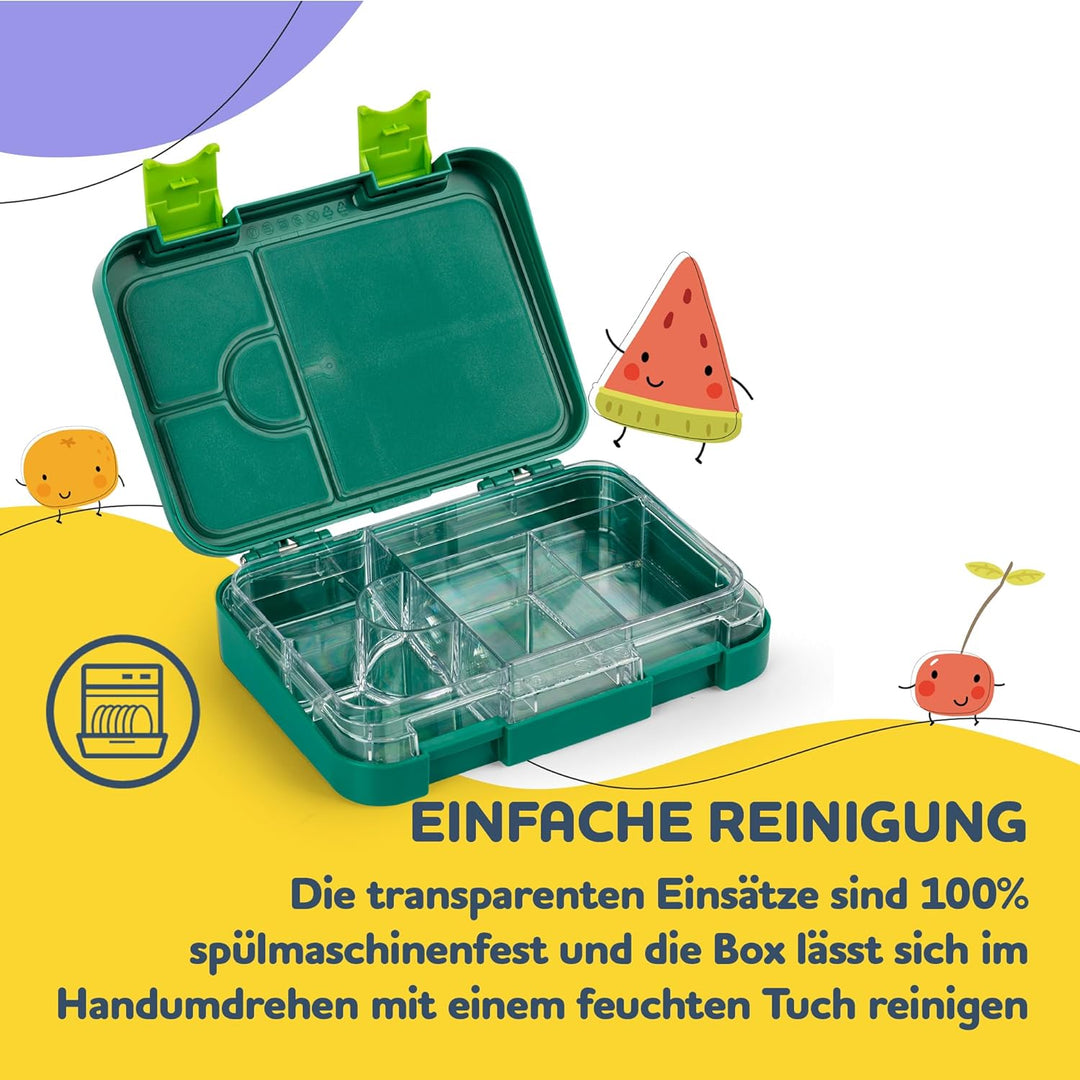 schmatzfatz Junior Brotdose Kinder mit Fächern, BPA Frei Lunchbox Kinder, Bento Box Kinder, Brotbox