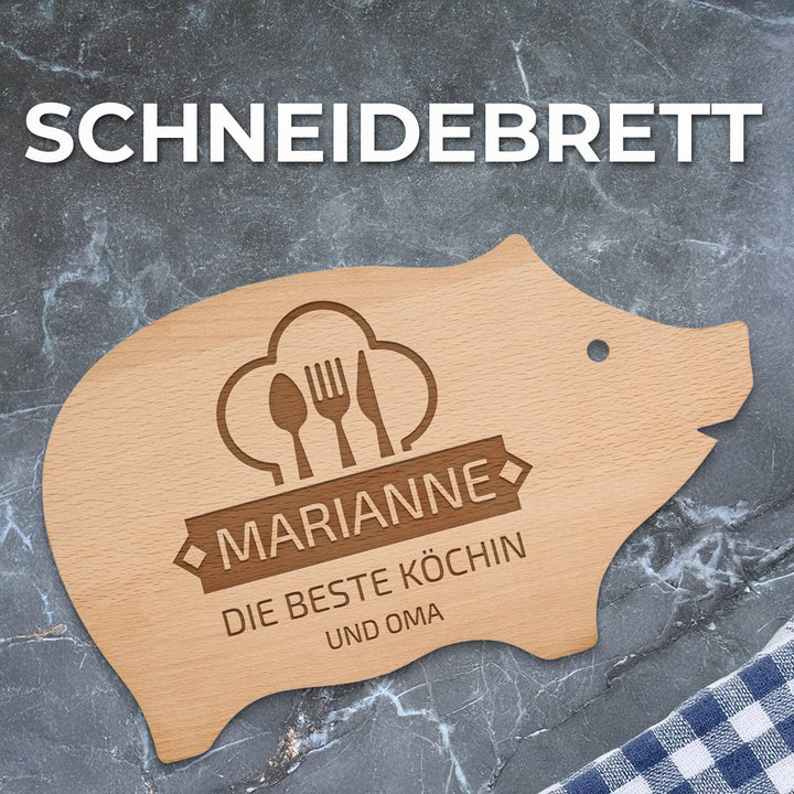 Maverton Schneidebrett Schweinchen mit Gravur - aus Buchenholz - Brotzeitbrett Küchenbrett - Grösse: