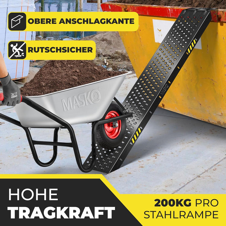 MASKO® 2X Auffahrrampe 400kg | Verladerampe | Verladeschiene | verzinkter Stahl | Antirutsch | 200kg