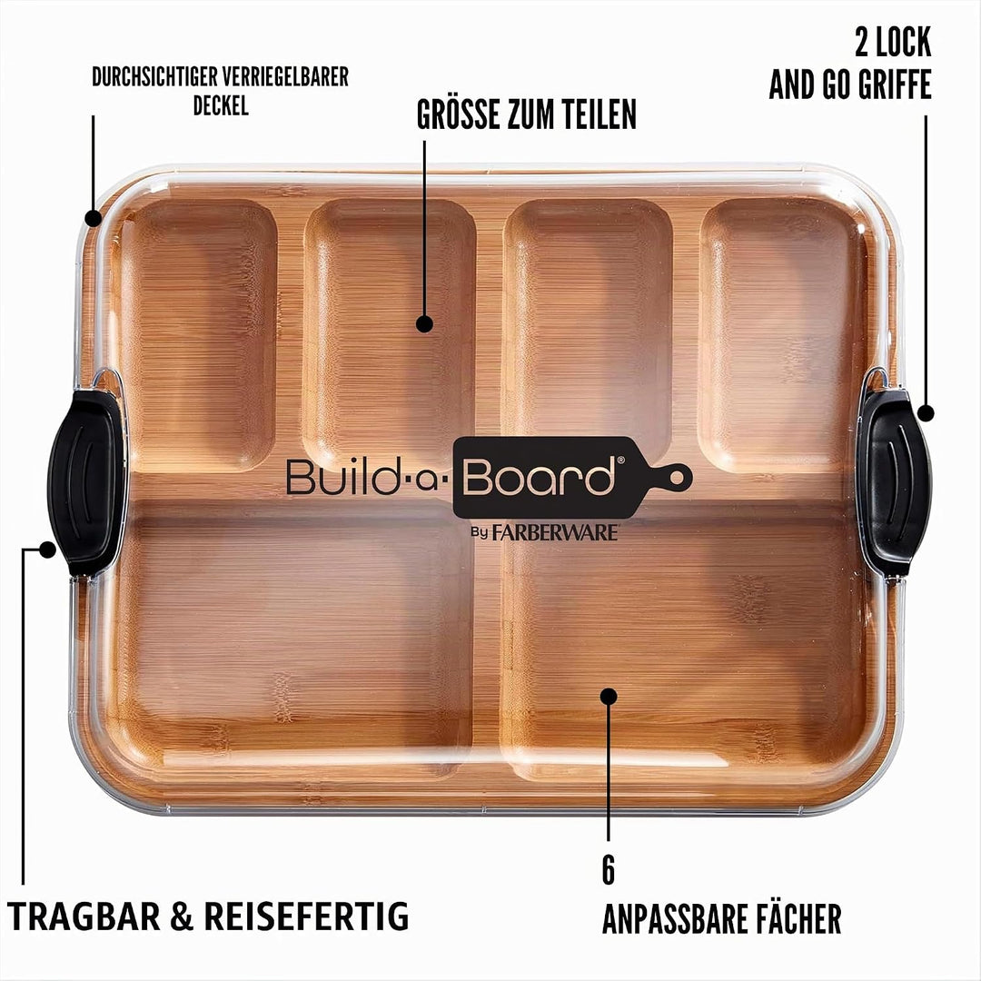 Farberware Build-a-Board Schneidebrett mit Fächern und transparentem Verschlussdeckel, für Aufschnit