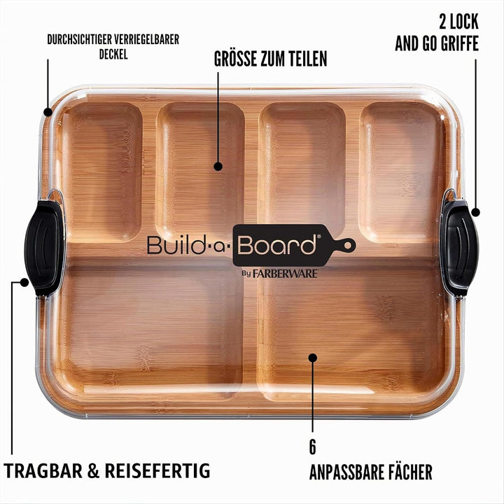 Farberware Build-a-Board Schneidebrett mit Fächern und transparentem Verschlussdeckel, für Aufschnit