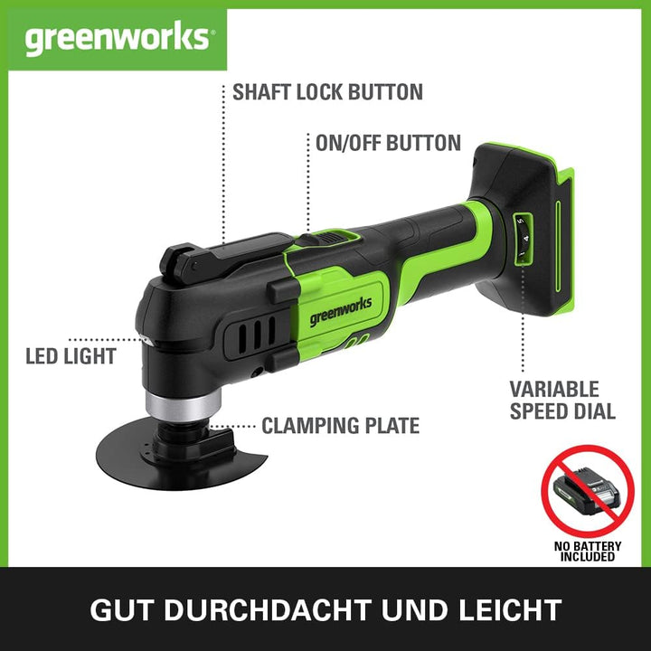 Greenworks 24V Multifunktionswerkzeug G24MT (Li-Ion 24V 18000 Schwingungen pro Minute 3° Oszillation