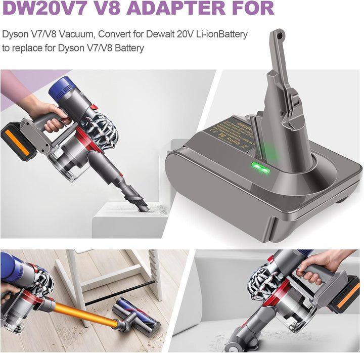 LabTEC Akku-Adapter für Dyson V7&V8, Umrüstung von Dewalt 20V Akku auf Dyson 21.6V V7&V8 Series Akku