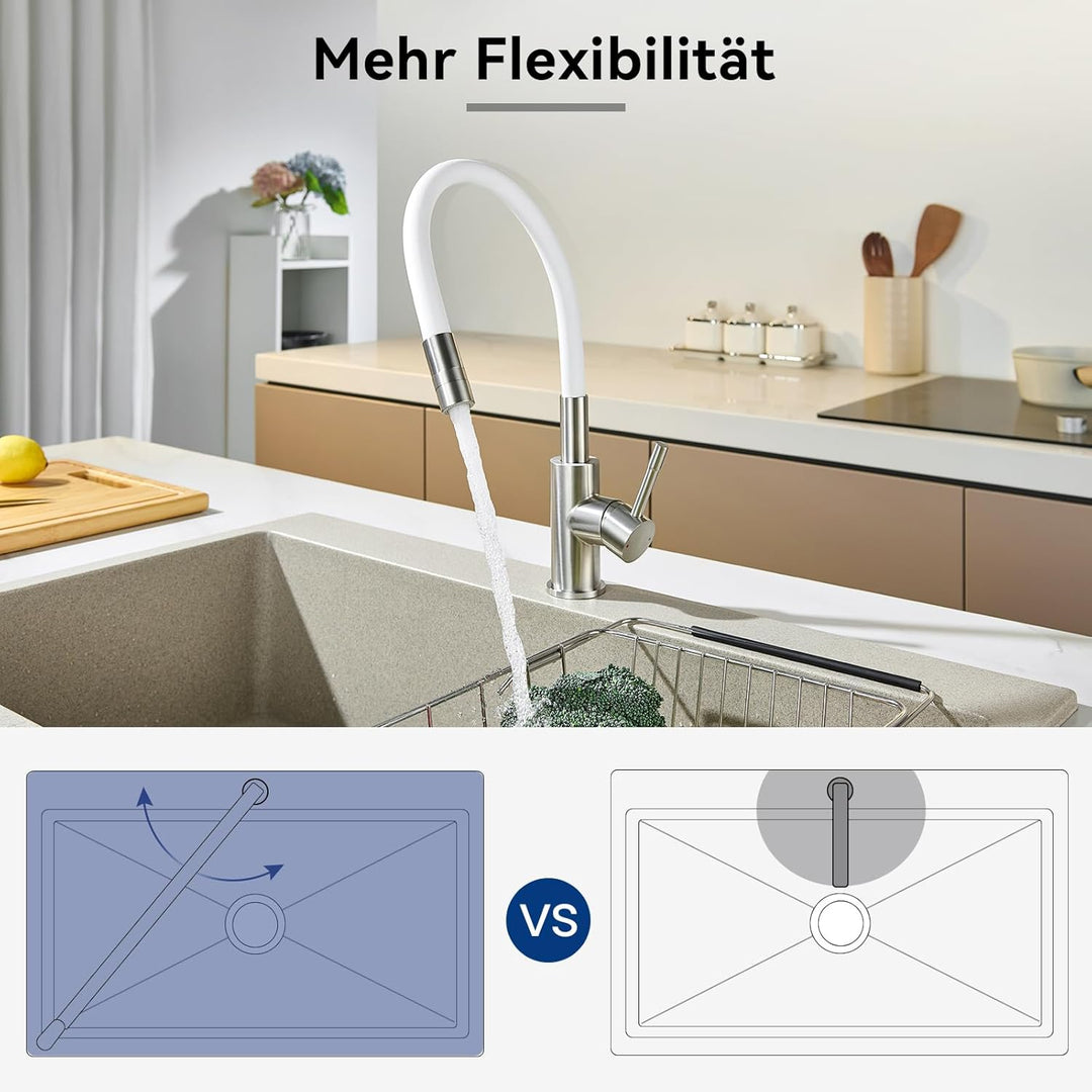 CECIPA Flexibler Küchenarmatur Weiss, Wasserhahn Küche mit 2 Strahlarten, Hochdruck Armatur Küche, M