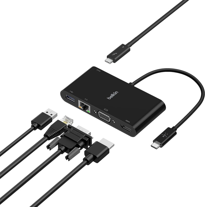 Belkin USB-C-Multimedia-Adapter (USB-C-Hub mit VGA, 4KHDMI, USB3.0, Ethernet-Ports) mit 100W Leistun