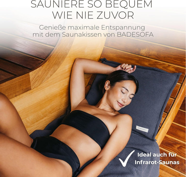 SAUNASOFA Sauna Set - Kissen 40x50 cm & Handtuch 100x200 cm aus Baumwolle - Waschbar & hitzebeständi