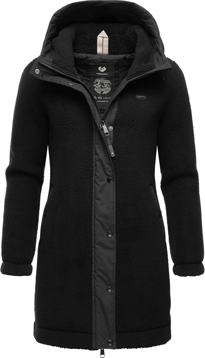 Ragwear Damen Fleecejacke Kurze Teddyfleece-Jacke warm mit Kapuze Cousy XS-6XL 3XL Schwarz, 3XL Schw