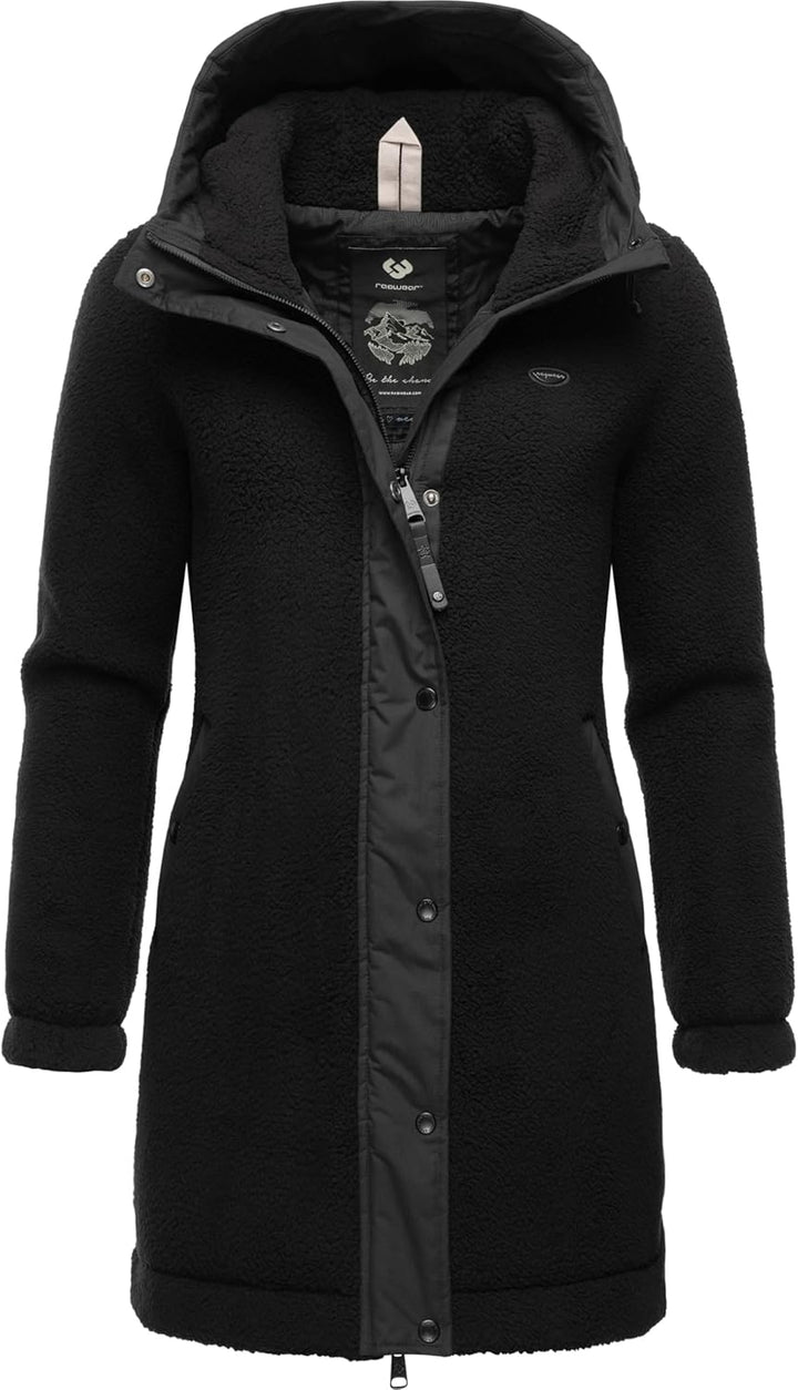 Ragwear Damen Fleecejacke Kurze Teddyfleece-Jacke warm mit Kapuze Cousy XS-6XL 3XL Schwarz, 3XL Schw