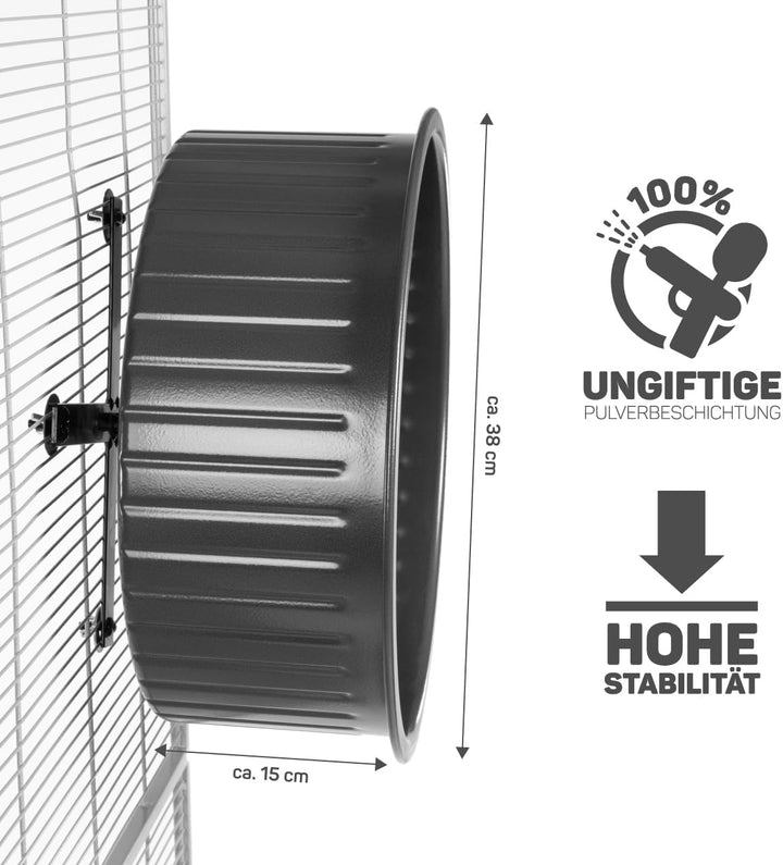 Montana Cages | Artgerechtes Metalllaufrad für Degus und Chinchillas | extra gross mit Ø 38cm