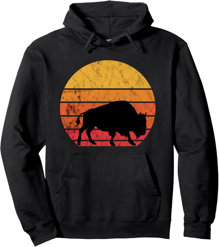 Büffel Ochse Bison Retro Vintage Sunset Wildrinder Rinder Pullover Hoodie