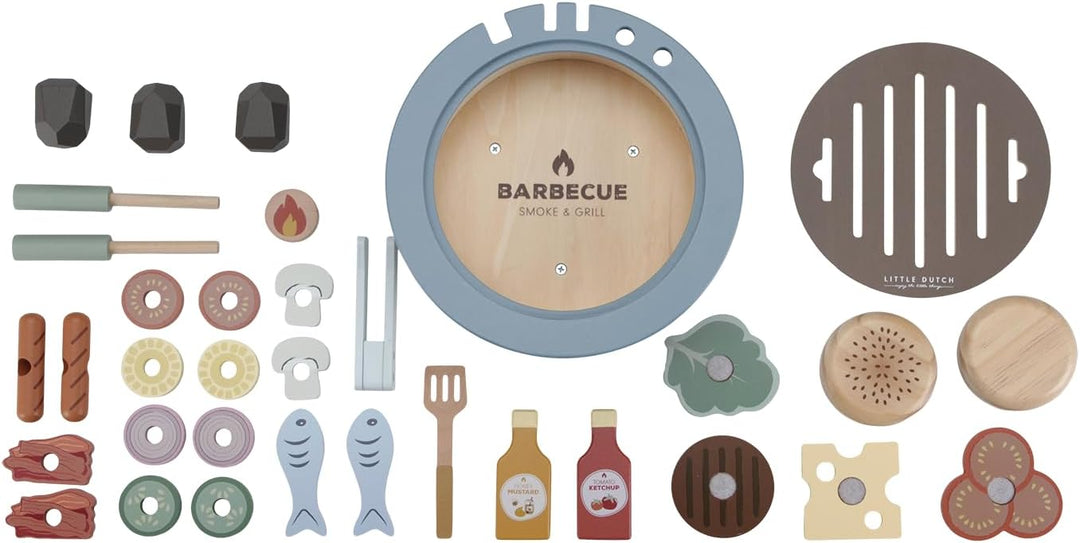 Little Dutch 8021 FSC Holz Grill BBQ Set 34-teilig - blau
