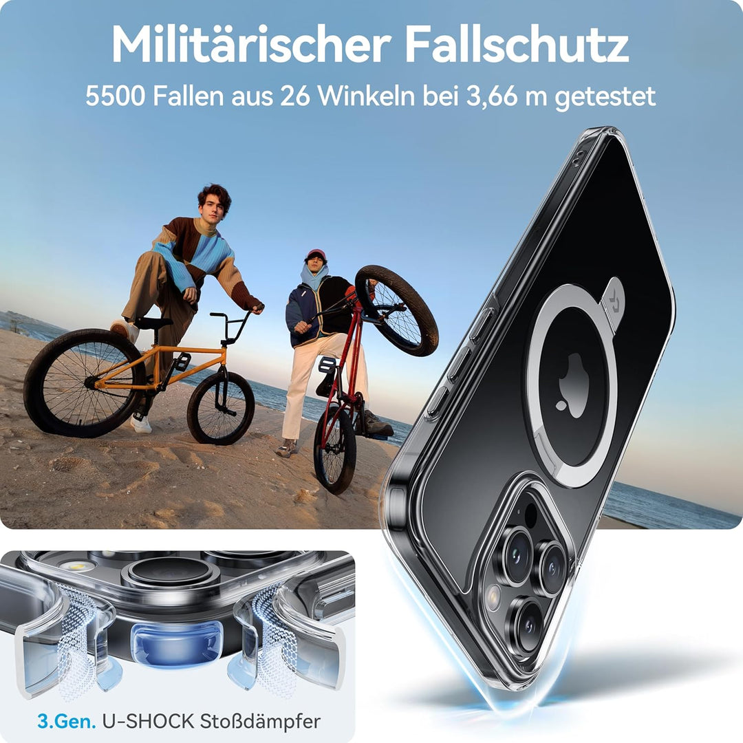 CASEKOO Speziell für iPhone 16 Pro Hülle mit MagSafe & Unsichtbarer Ständer [Militärschutz] [Vergilb