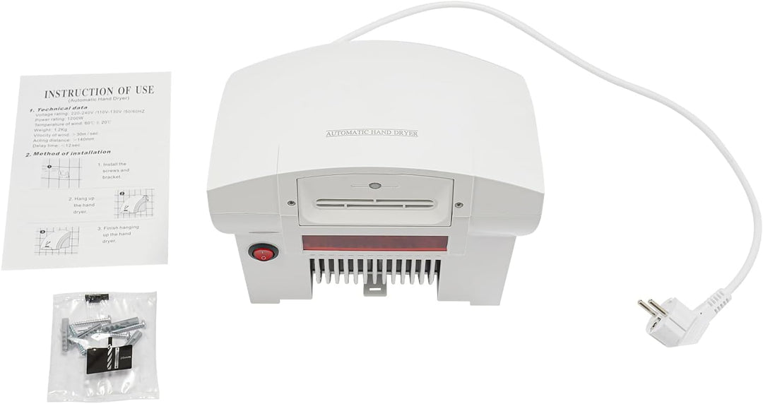 1200W Händetrockner Automatisch, Elektrischer Handtrockner mit Infrarot Sensor & 30m/s Windgeschwind