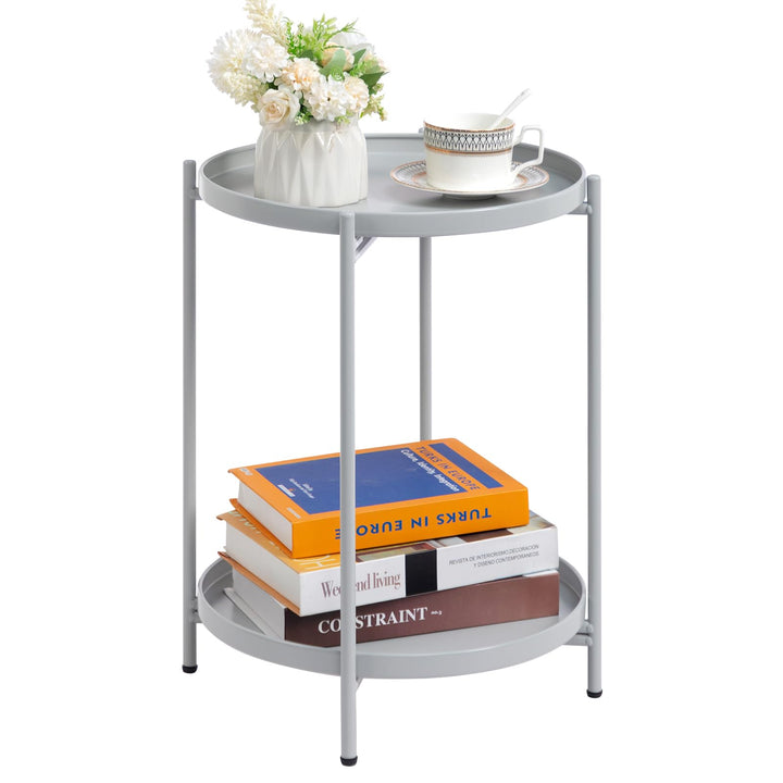 HollyHOME Beistelltisch Metall Rund Balkontisch Klein 2 Ebenen Metall Couchtisch Nachttisch Sofatisc