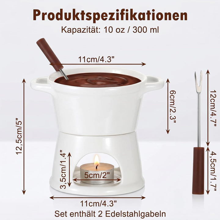 Schokofondue mit Doppelgriff, Schokofondue Tasse mit Gabeln, Keramik Fondue Tasse, Schokoladenfondue