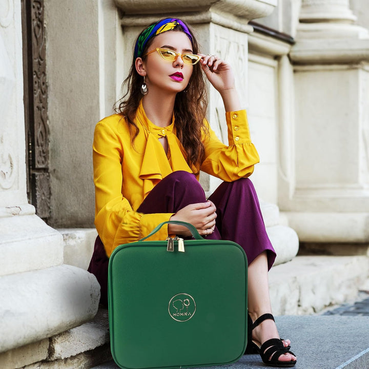 MOMIRA Reise-Makeup Tasche Kosmetiktasche mit beleuchtetem Spiegel, Einstellbarer Helligkeit in 3 Fa