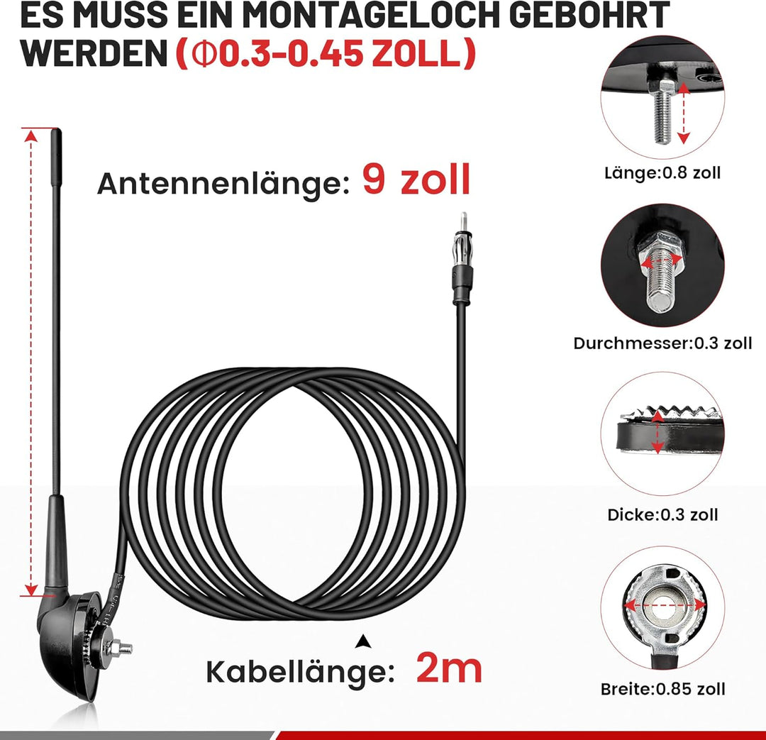 RED WOLF Dachantenne für Peugeot Citroen FIAT Opel Ford, Auto Antennenfuss mit FM AM Autoradio Anten