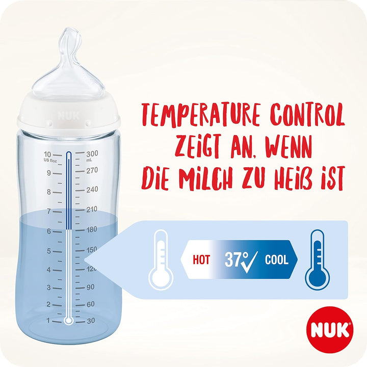 NUK First Choice+ Babyflaschen Starter Set | 0–6 Monate | 4 Flaschen mit Temperature Control & Flasc