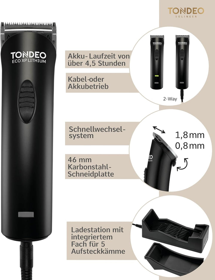 TONDEO Profi Haarschneidemaschine ECO XP LITHIUM BLACK | Haarschneider inklusive Ladestation und Auf