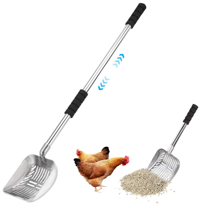 Chicken Poop Scooper 16-32in Dehnbares schnelles Sieben Metall Chicken Coop Scooper mit grossem Scha