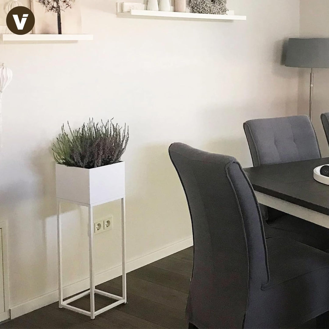 VIVANNO Blumentopf auf Ständer mit Beinen Füssen Elevate Square 79 cm, Weiss, Weiss Matt