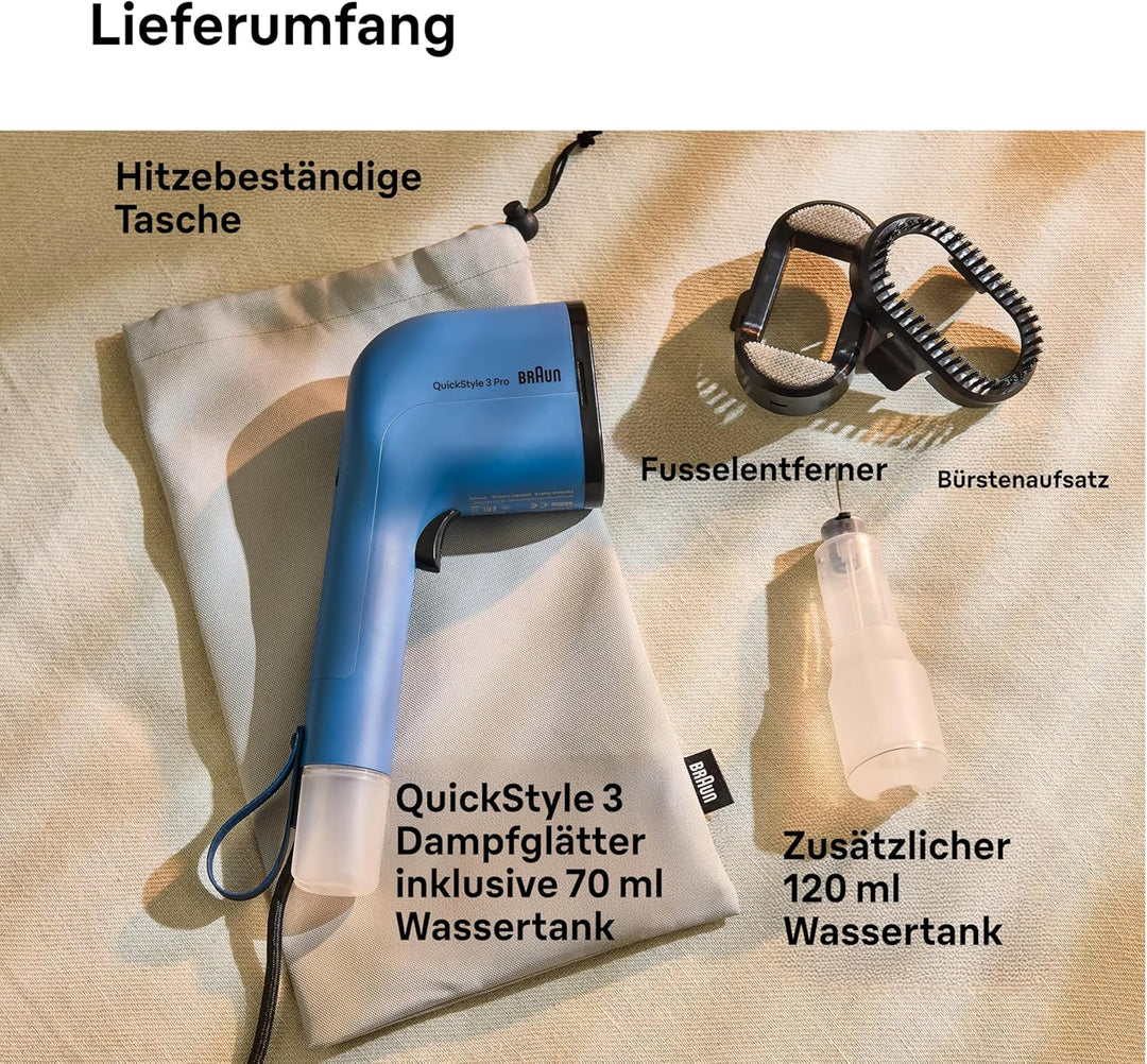Braun QuickStyle 3 GS3024BL, kompakter und leichter Steamer, Dampfglätter mit schneller Aufheizung,