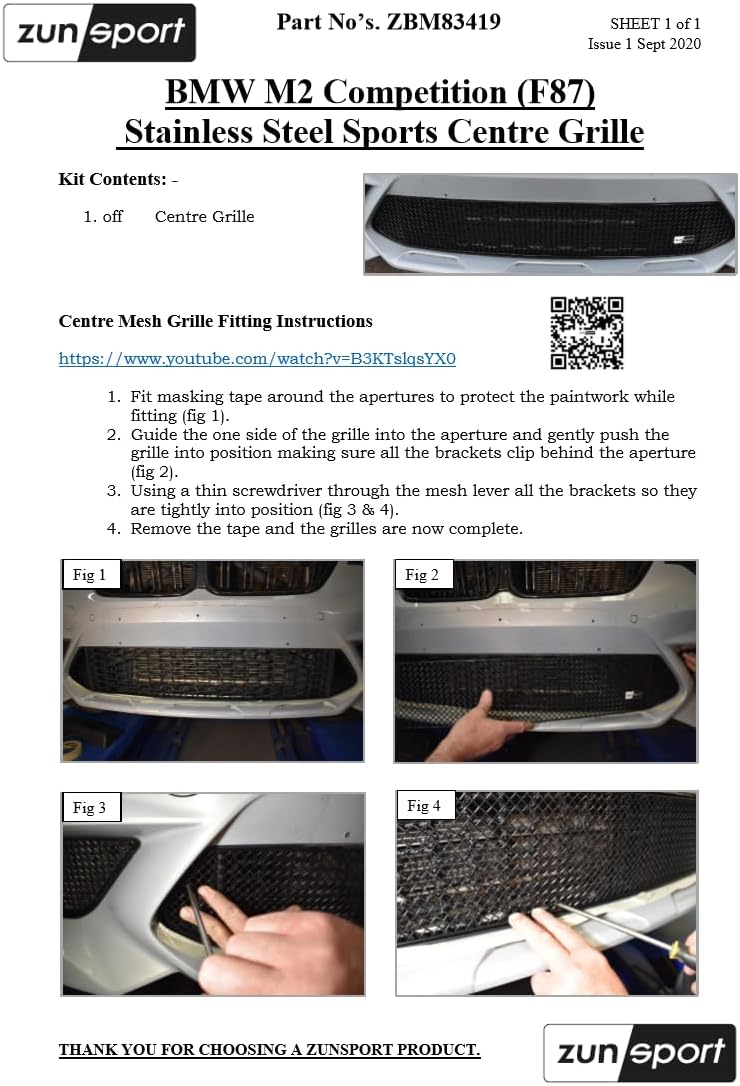 Zunsport Kompatibel mit BMW M2 Competition (F87) - vorderer Grillsatz - schwarz (2019 -)