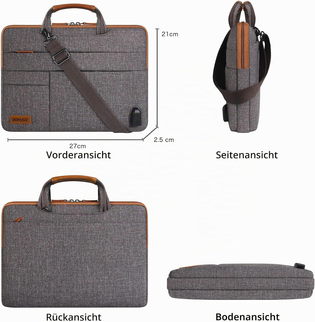 DOMISO 10,1-10,5 Zoll Wasserdicht Laptop Tasche Aktentasche Tragetasche Schultertasche mit USB Ladea
