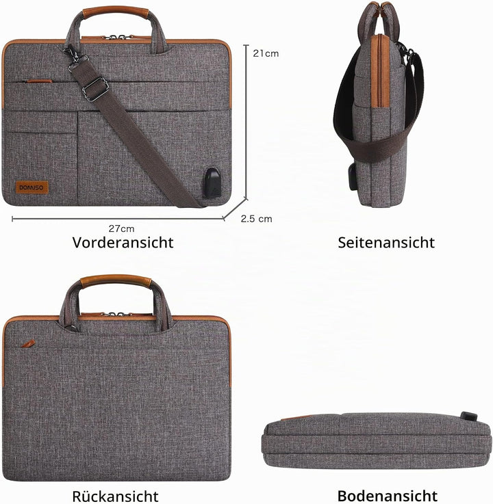 DOMISO 10,1-10,5 Zoll Wasserdicht Laptop Tasche Aktentasche Tragetasche Schultertasche mit USB Ladea