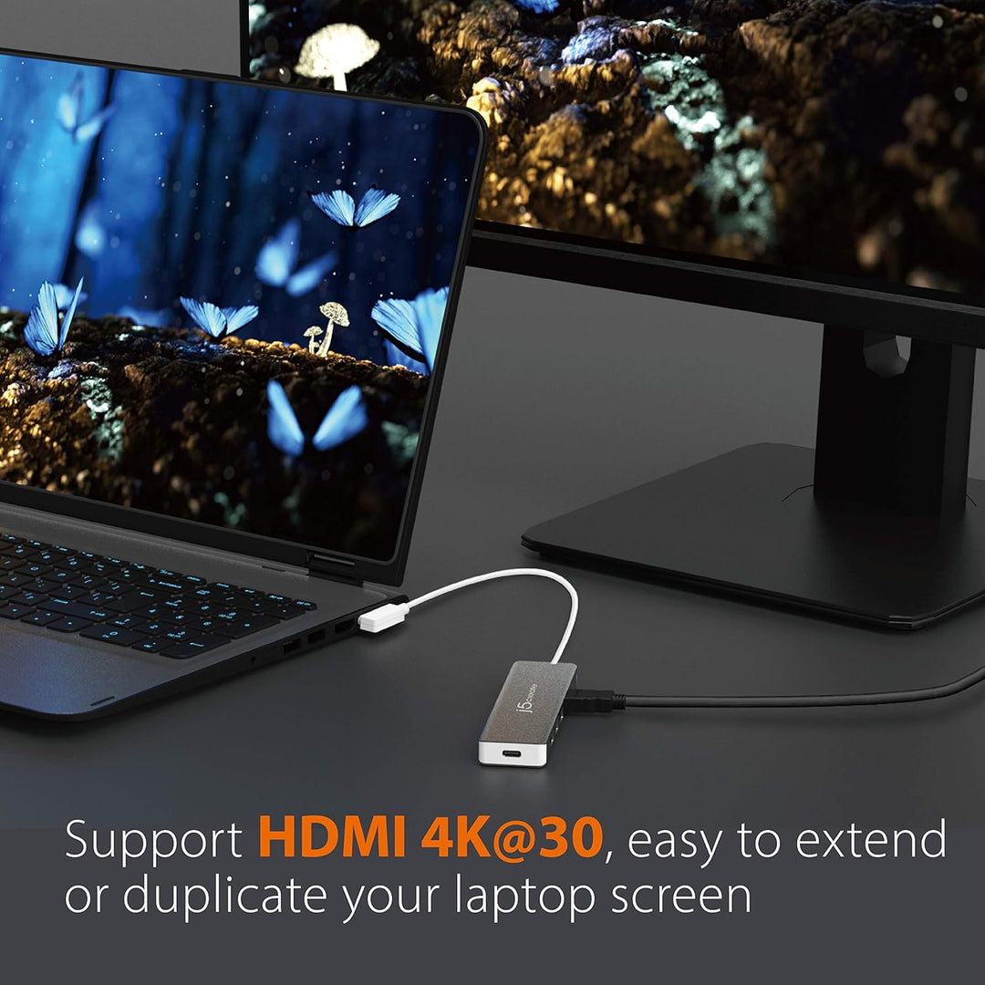 j5create USB-C Gen 2 Hub- Enthält HDMI 4K, USB-A 3.1, Typ-C 3.1, Ethernet und MicroSD/SD 4.0 - Unter