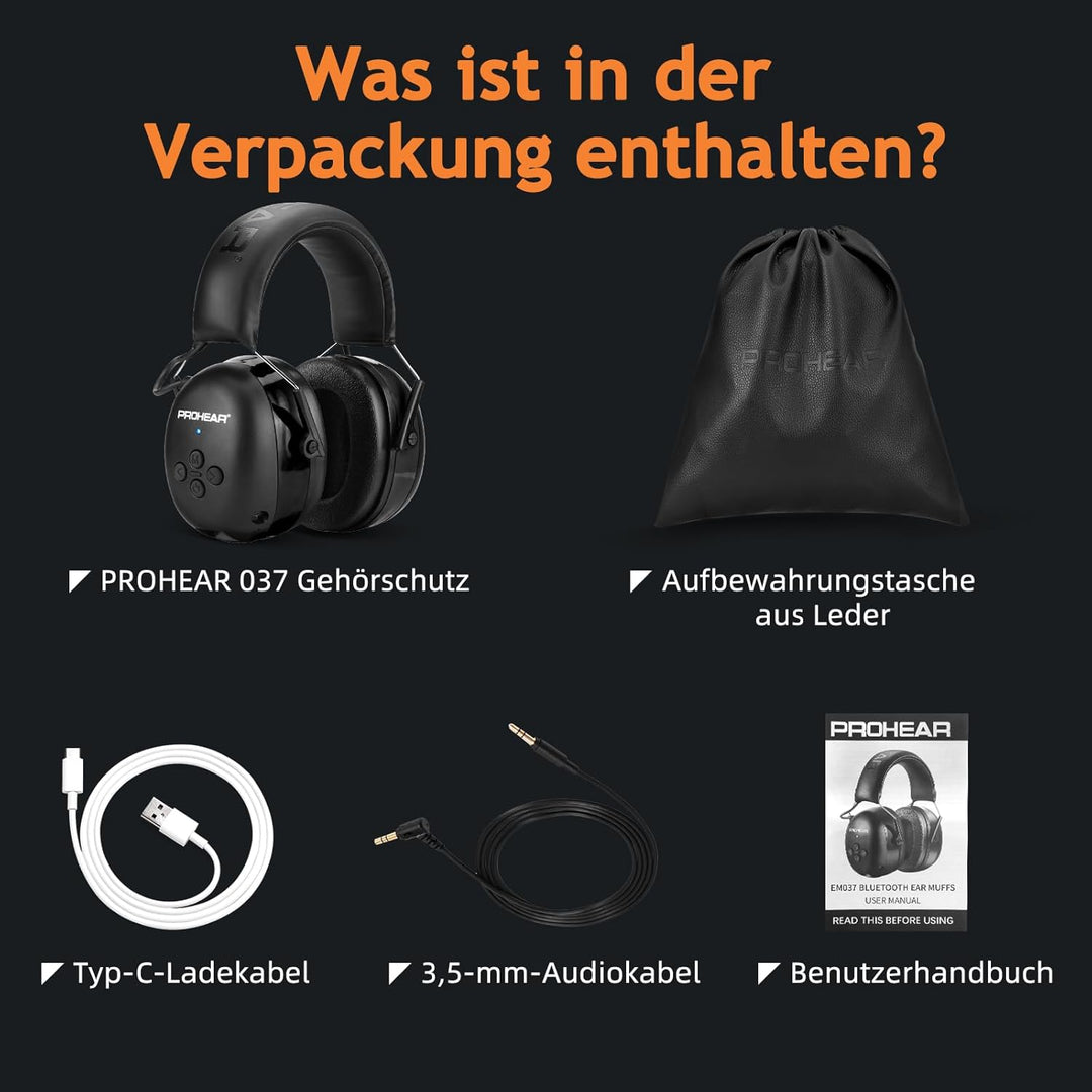 PROHEAR 037 Gehörschutz mit Bluetooth, BT 5.1-Technologie Kopfhörer mit Eingebautem Mikrofon und Lär